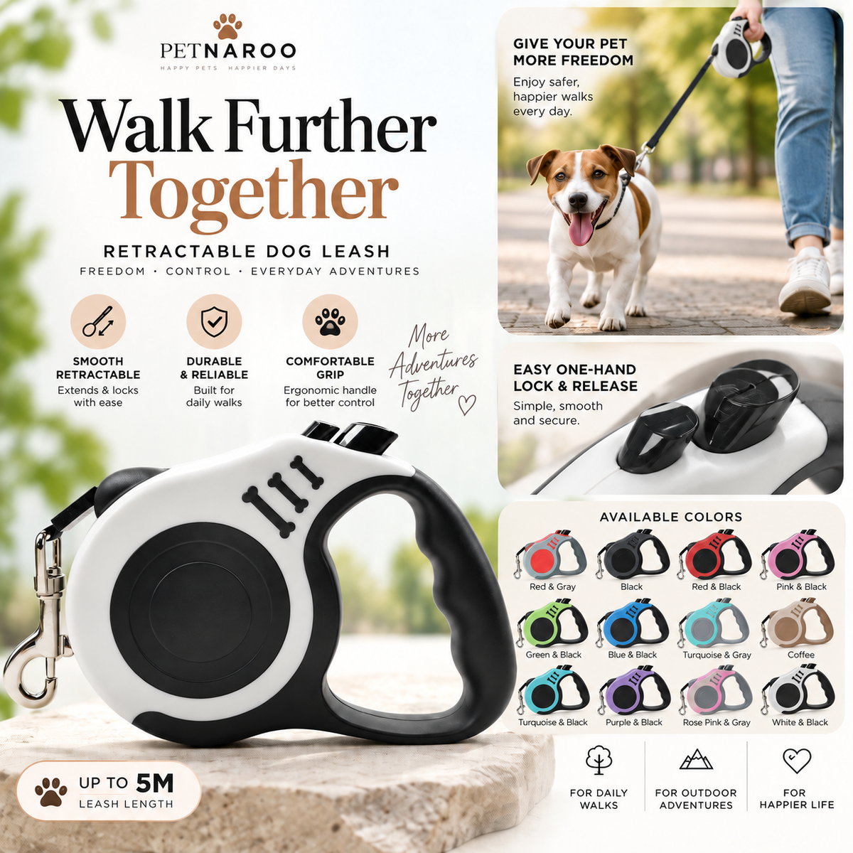 Retractable Dog Leash – 3 m / 5 m