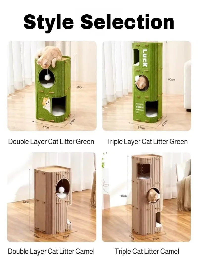 Multi-Level Cat Climbing Tower with Cozy Hideaway
